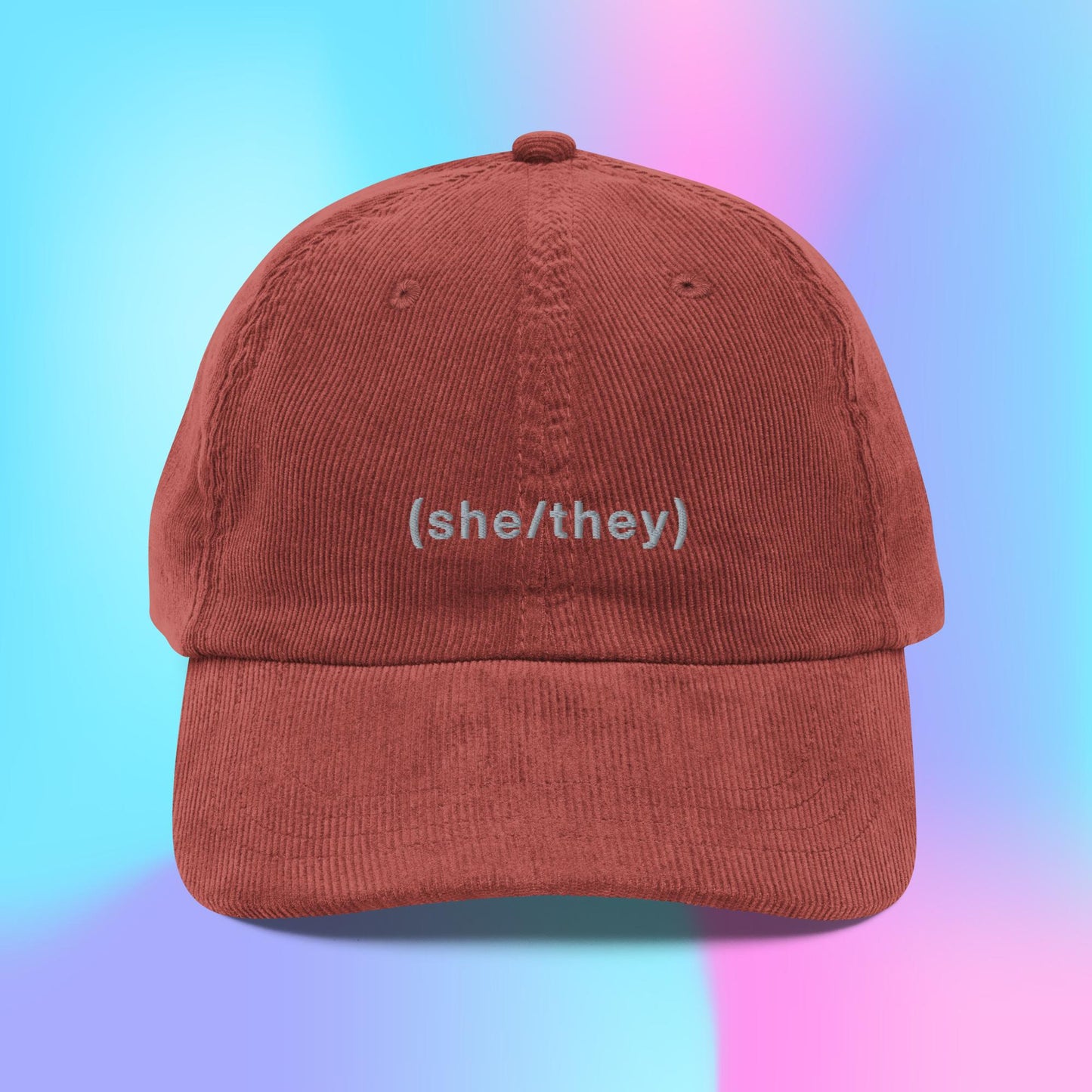 She/they pronouns parenthesis corduroy hat