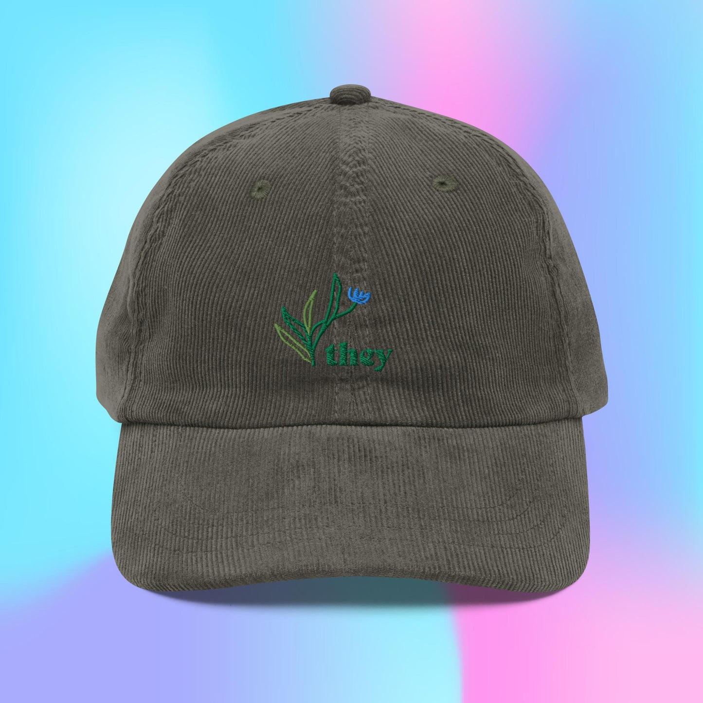Pronouns floral they corduroy hat.