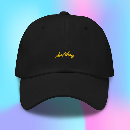 Pronouns Dad Hat - she/they - yellow stitch