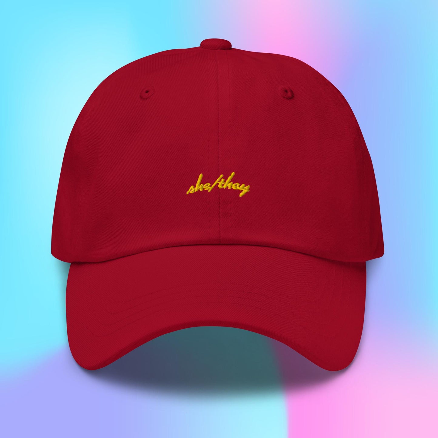 Pronouns Dad Hat - she/they - yellow stitch