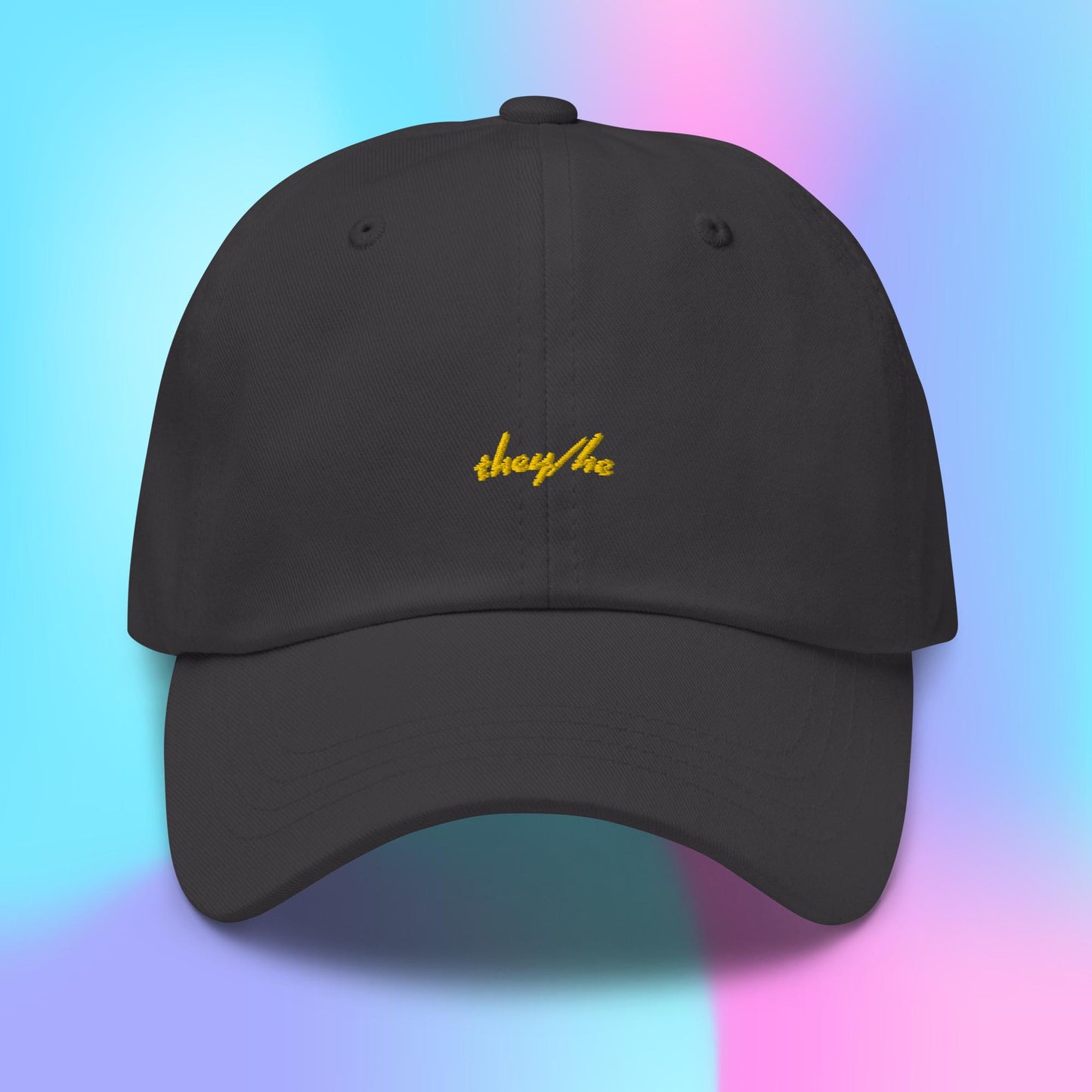 Pronouns Dad Hat - they/he - yellow stitch