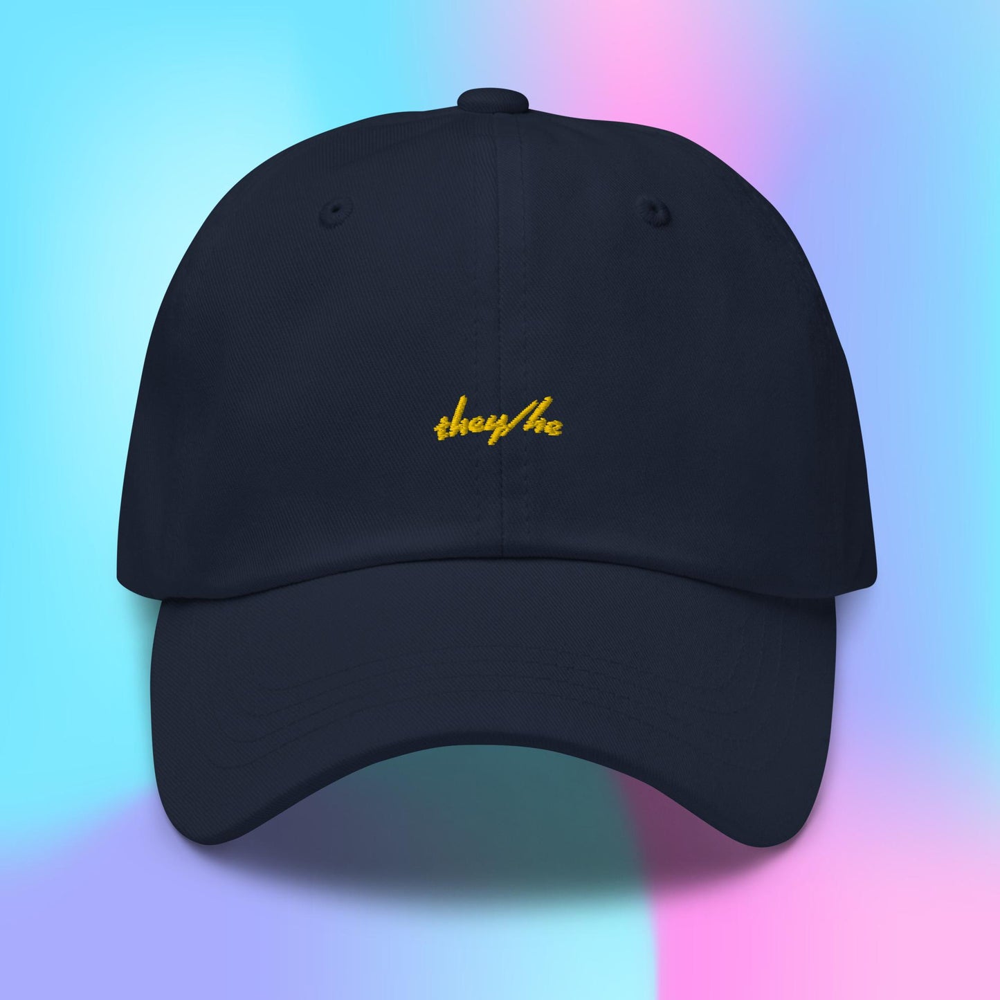 Pronouns Dad Hat - they/he - yellow stitch