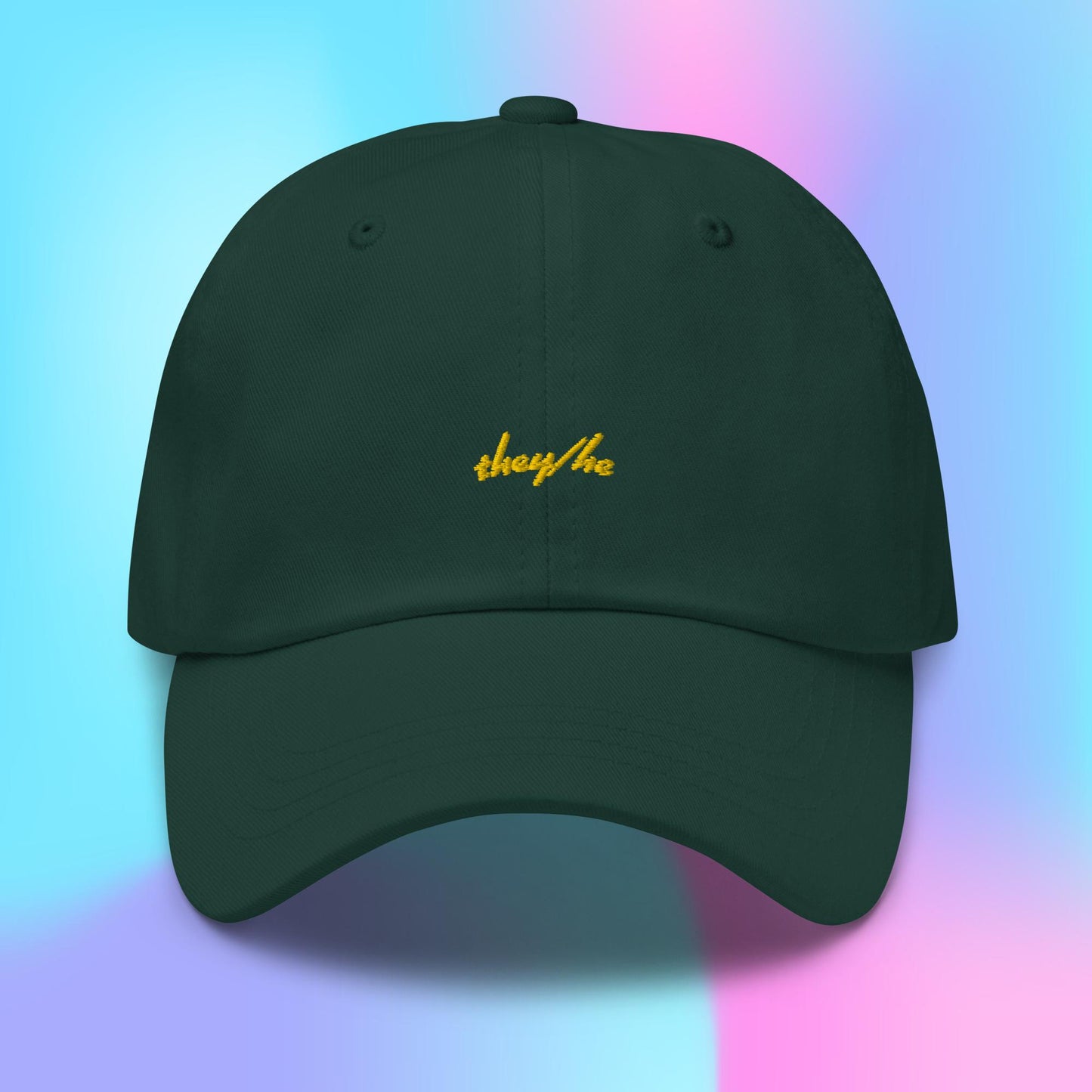 Pronouns Dad Hat - they/he - yellow stitch