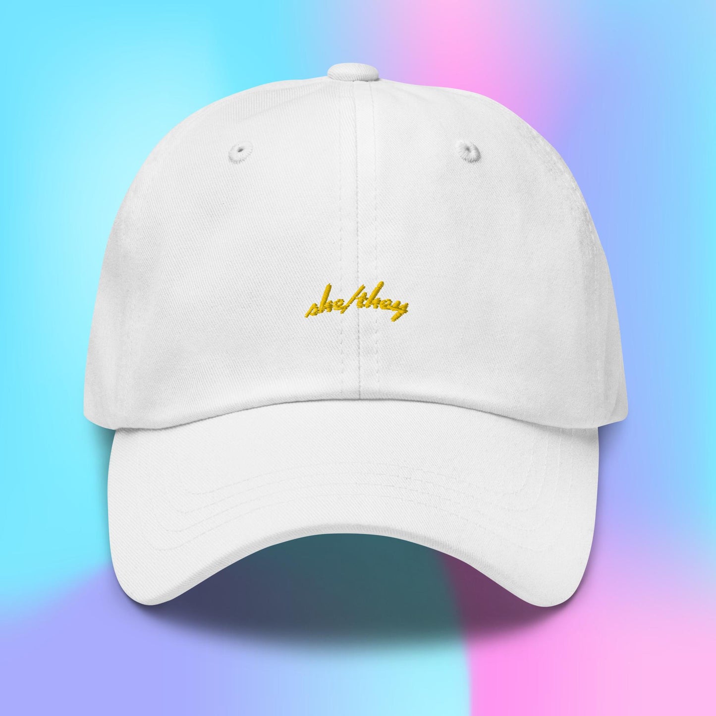 Pronouns Dad Hat - she/they - yellow stitch