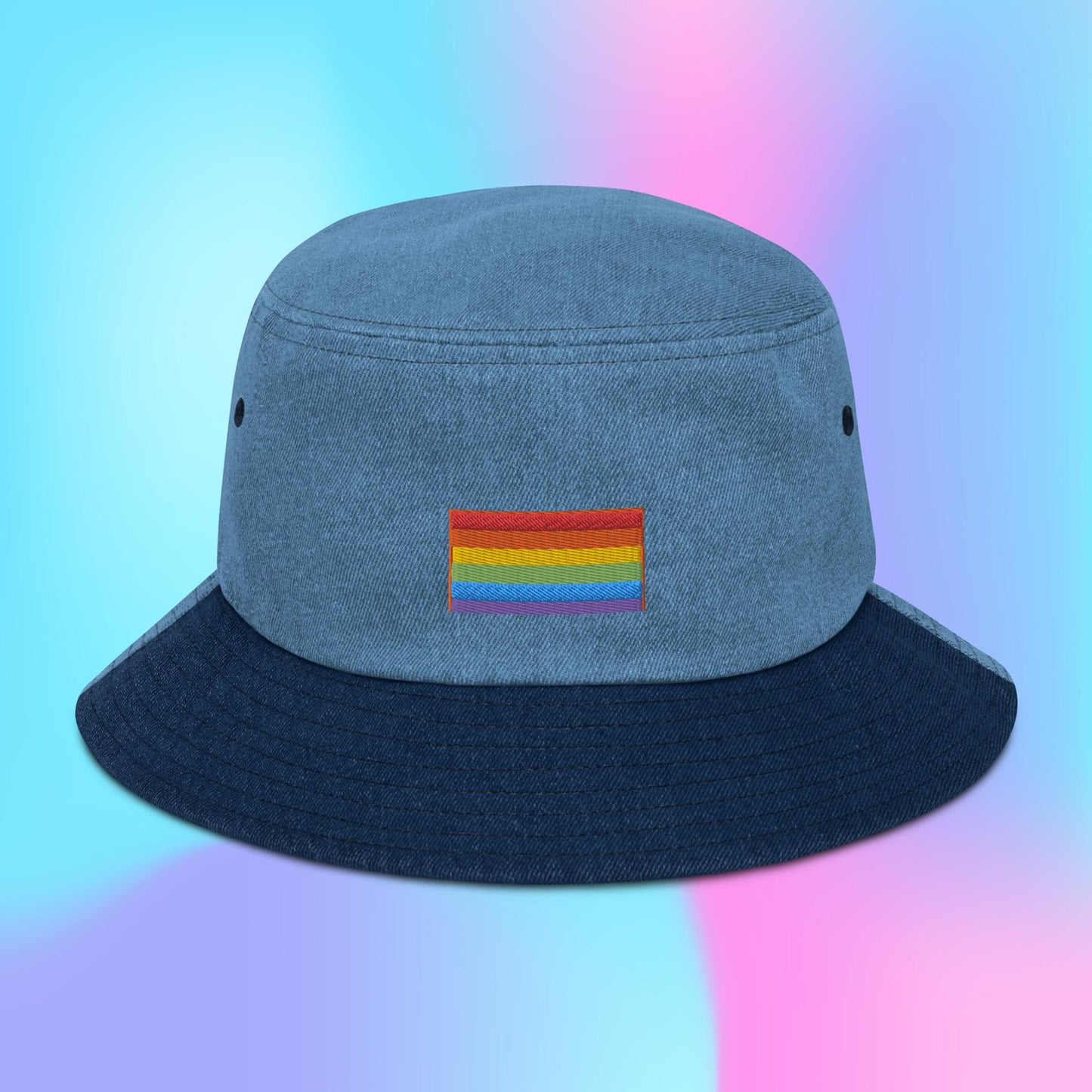 Rainbow pride denim bucket hat