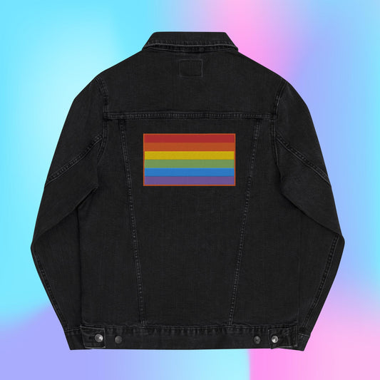 Rainbow pride embroidered denim jacket