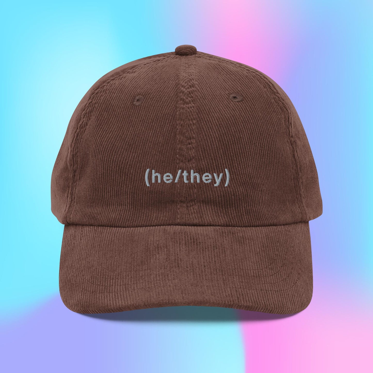 He/they pronouns parenthesis corduroy hat