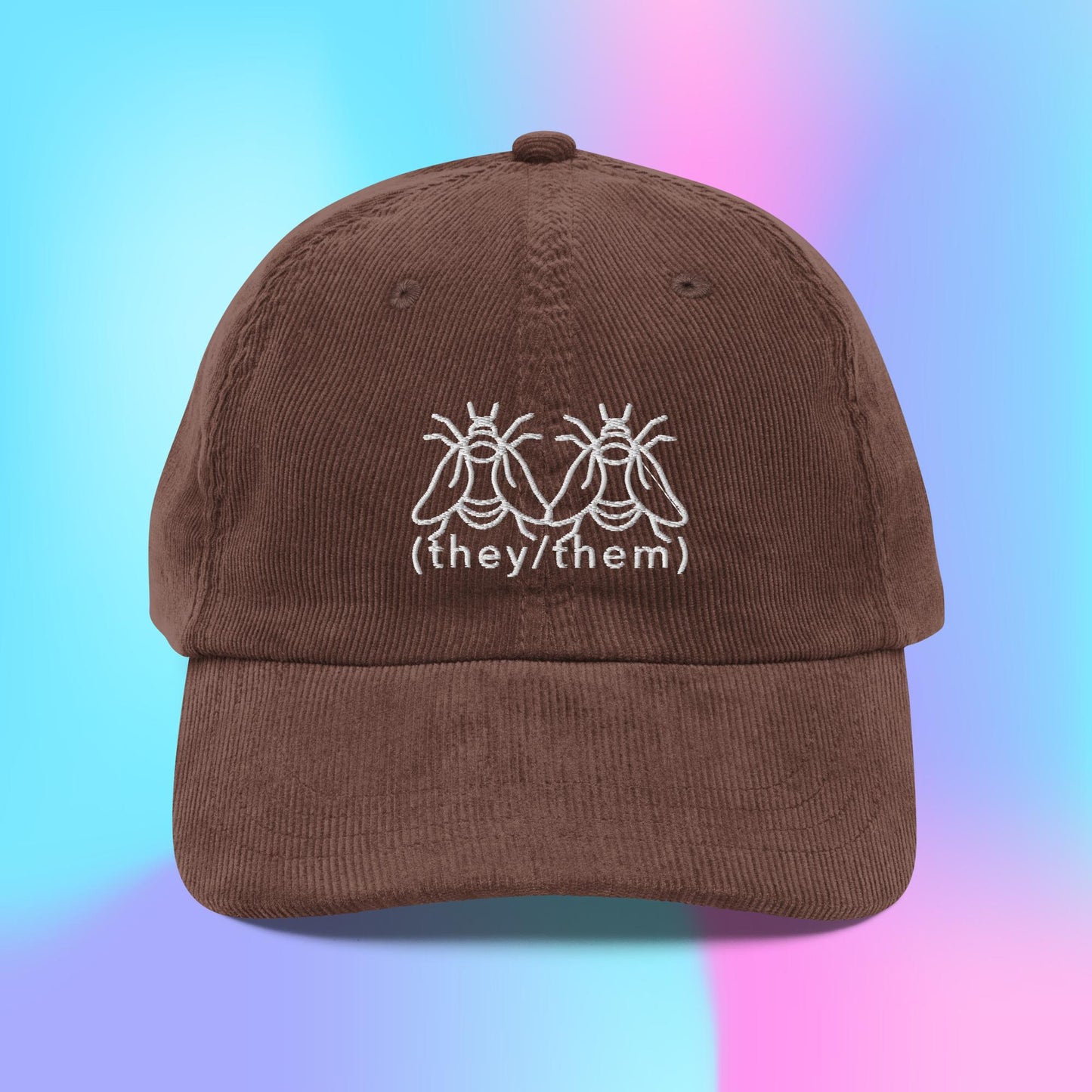 Swarm of bees pronouns they/them corduroy dad hat