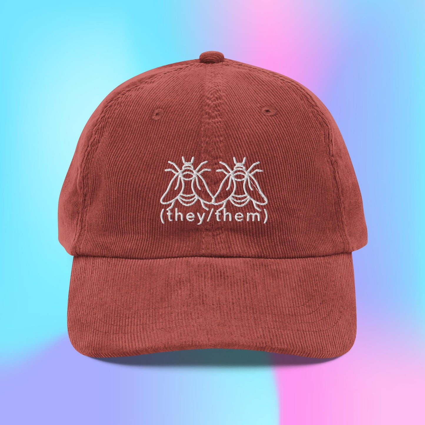 Swarm of bees pronouns they/them corduroy dad hat