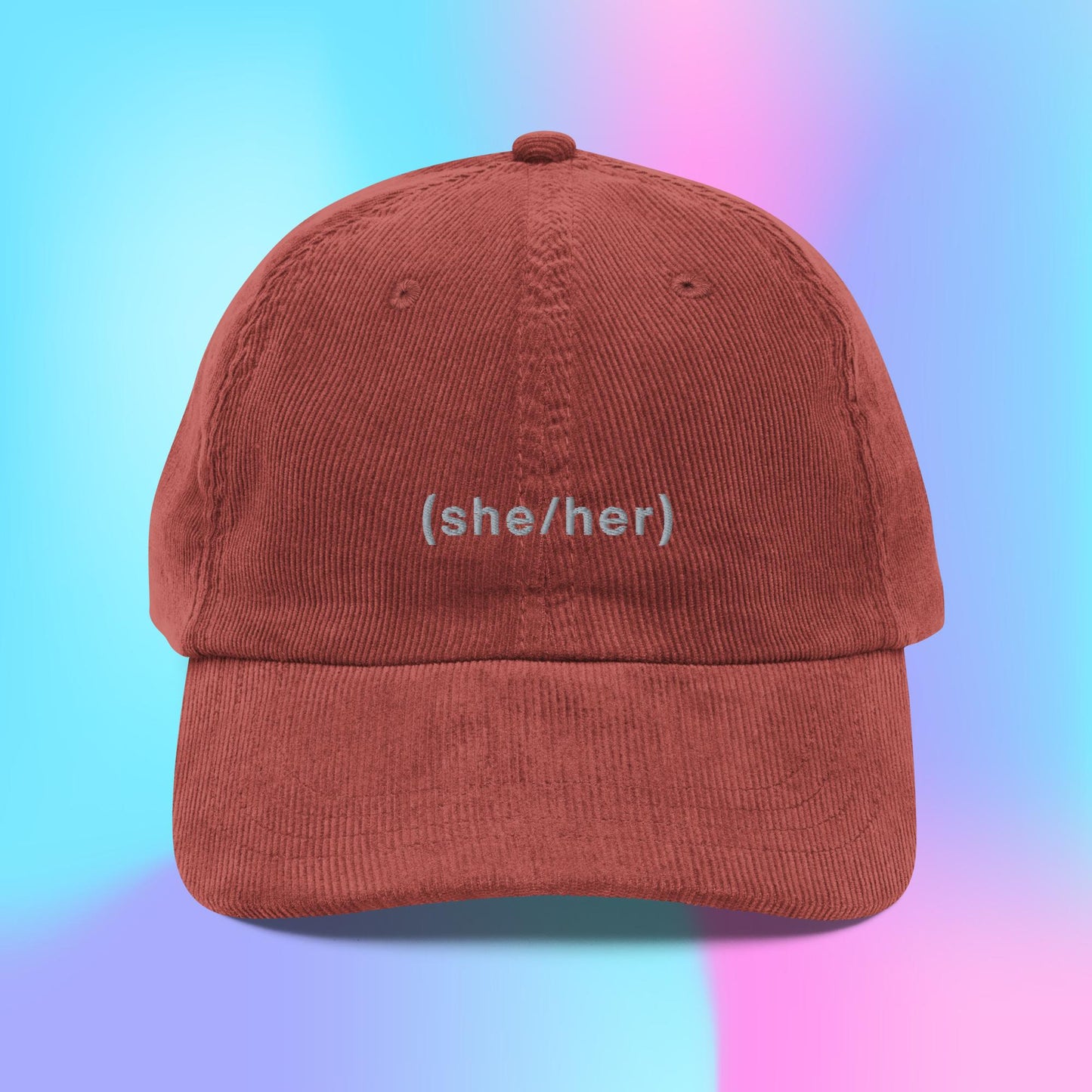 Pronouns parenthesis she/her corduroy hat