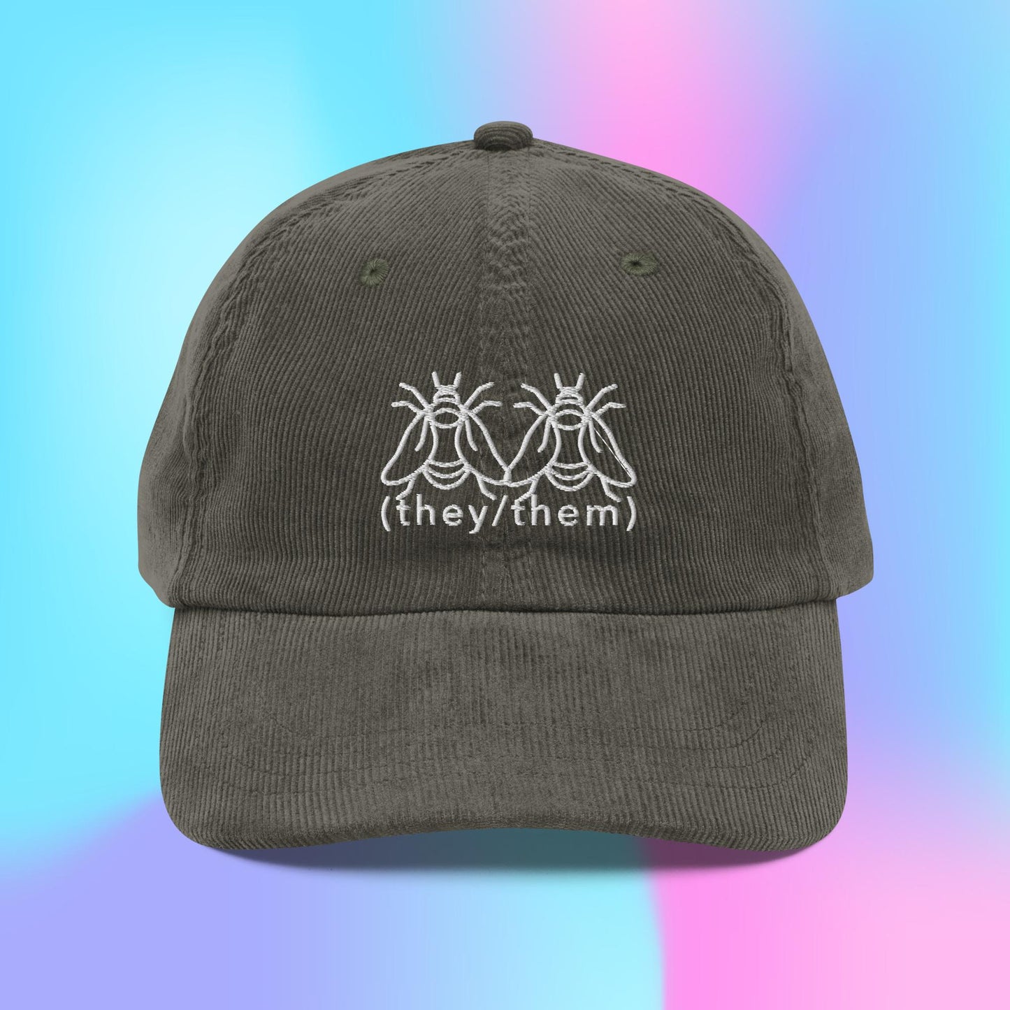Swarm of bees pronouns they/them corduroy dad hat